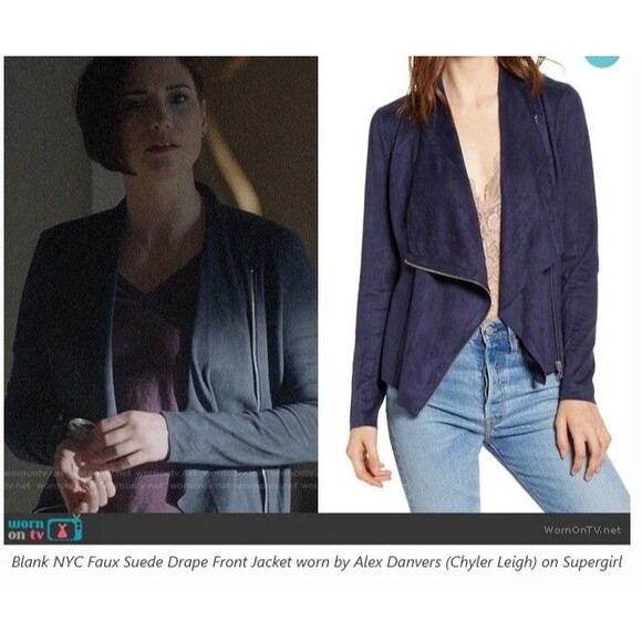 BLANKNYC Navy Drape Front Suede Asym Jacket Academia Money Architectural Capsule - Picture 10 of 11